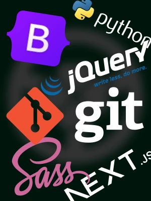 image with logos of python, bootstrap, jquery, git, sass, next.js